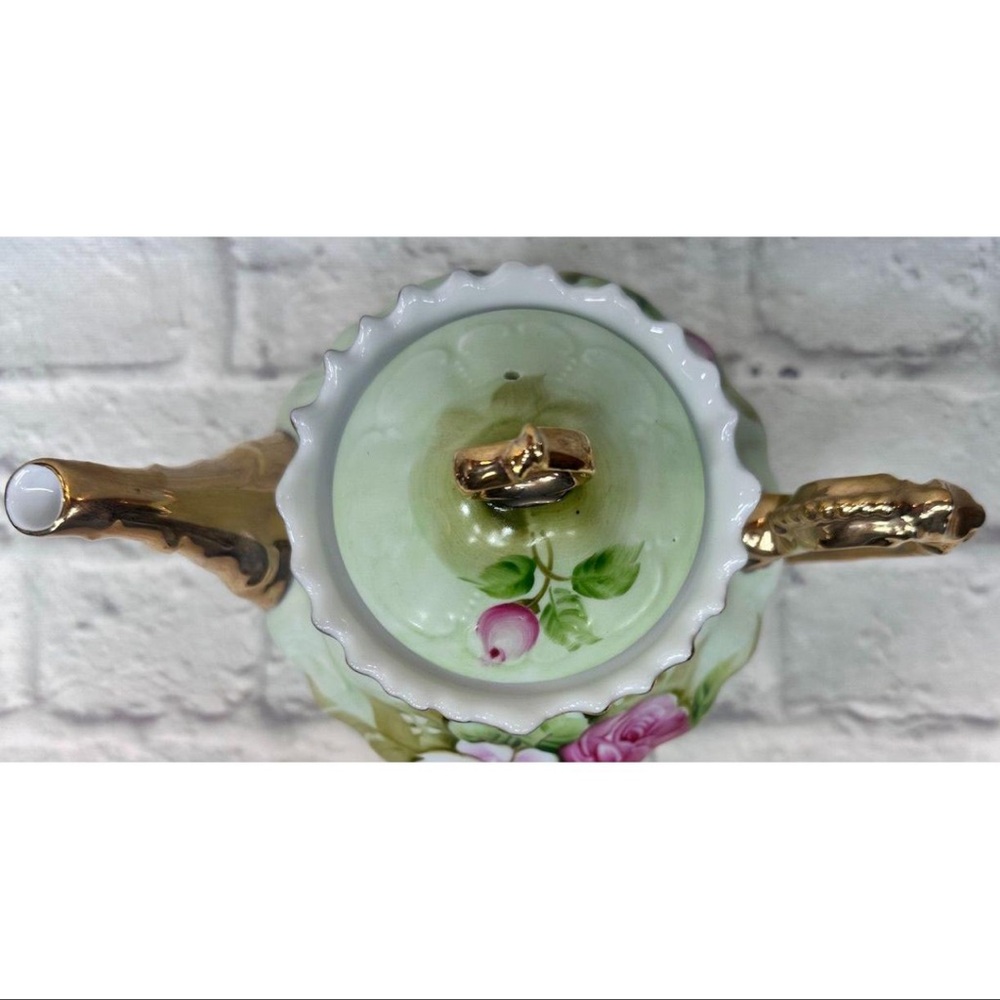Vintage 1950s Lefton Heritage 22K Gilt Hand Painted Floral teapot - Picture 4 of 7